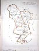Derbyshire Boundary Commission 157-Year-Old Large Coloured Antique Map.