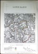 Liskeard Cornwall Boundary Commission 157-Year-Old Coloured Antique Map.