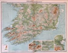 Antique Bartholomew Large Map Ireland Southern Section Dublin Cork Kerry.