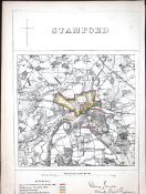 Stamford Lincolnshire Boundary Commission 157-Year-Old Coloured Antique Map.