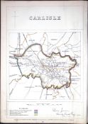 Carlisle Cumbria Boundary Commission 157-Year-Old Coloured Antique Map.