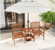 Outdoor Patio Loveseat Wood 2-Seat Set With Coffee Table RRP £279.99