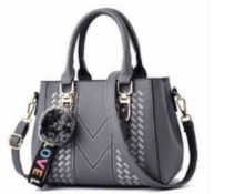 Embroidery Messenger Bag, Women's Leather Handbag, Grey