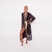 Black & Gold Floral Long Dressing Gown – Luxurious Satin Robe | RRP £45+ | Stock Clearance