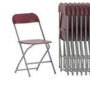 Set of 10 Folding Chairs – Maroon Seat & Back With Metal Frame