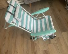Kids Sunbed Adjustable Reclining Beach Chair With Backpack Straps – Mint & White Stripe