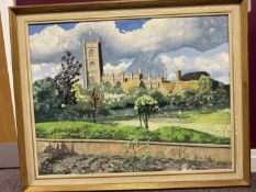 Eric S Hopkins, Original Oil Painting, Signed, and Dated 1975, Village In Spring