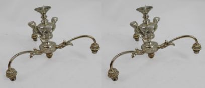 Pair of Vintage Silver Metal Cherub Three Light Chandelier