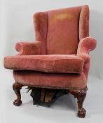 Early 20th C.Ball & Claw Upholstered Armchair