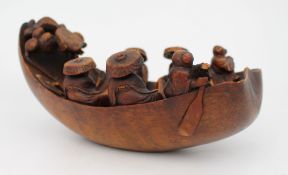 Antique Chinese Carved Rootwood Boat Group Circa 1880–1930
