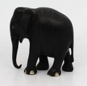 Vintage Hand-Carved Wooden Elephant with Inlaid Detailing