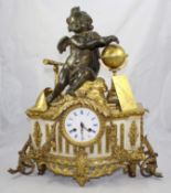 Antique 19th C.Bronze & Marble Ormolu Mantle Clock