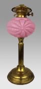 Victorian Brass Oil Lamp with Pink Glass Shade