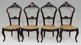 Set of 4 Antique Crested Chairs