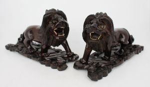 Pair of Antique African Carved Ironwood Lions – c.1890–1920
