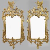 Pair of Carved Chippendale Style Giltwood Mirrors