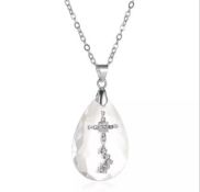 Crystal Cross Glass Stairway Heaven Necklace