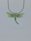 Nicole Barr Silver Enamelled Pendant Set With Oval Peridot and Sapphires