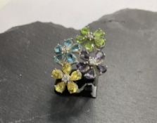 Very Impressive Vintage Multi Gemstone Floral Statement Ring Size P US7