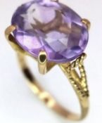 Stunning Vintage 18ct Gold Large Oval Cut Amethyst Solitaire Ring Size M 2.8g