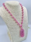 New TJC Pink Jade Beads Pendant Necklace Rhodium Overlay Sterling Silver 560.70c