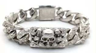 Vintage Tibetan 925 Silver Super Chunky Bracelet With Sculls 114gm L23cm