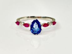 Beautiful 1.06 CT Unheated Burma Blue Sapphire, Ruby Diamonds & Platinum