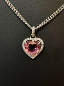 Beautiful 1.81CT Natural Pink Tourmaline With Diamonds & Platinum Pendant
