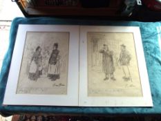 2 x Original George Belcher Cartoons - Charcoal On Paper - Circa Early 1900's