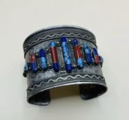Vintage Heavy Solid Silver Native American Navajo /Ethnic Wide Cuff Bangle 80gm