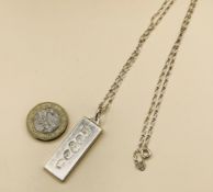 Vintage Solid Sterling Silver Ingot Pendant Necklace 18.15gm Circa 1977