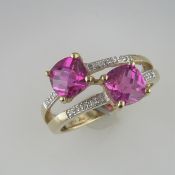 A Restored Pink Topaz and Diamond Crossover Ring
