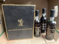 Cunard QE2 Boxed/Sealed Whiskey Decanter, With 3 Small Bottles of Port, and Tasting Glass.
