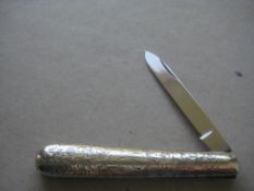 Antique White Metal Hafted Folding Penknife