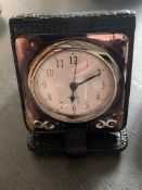 Travelling Alarm Clock Silver Sterling Case and Finest Leather