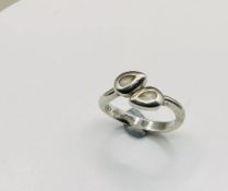 Vintage 925 Silver Links of London Cz Double Pear Drop Bypass Ring UKN.5 US7