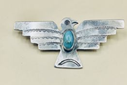 Vintage Native American Navajo Thunderbird Sterling Silver Turquoise Brooch
