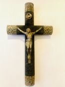 Rare French Wall Crucifix, c. 1860 - Black Pearls and Silver Finish