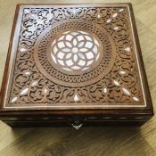 Vintage Large Jewellery Mosaic Handcrafted Walnut Wooden Box Inlaid With MOP Length 10 inch Dept...