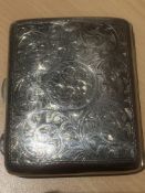 Antique Sterling Silver Cigarette Case With Hand-Chased Designs, Gilded Within