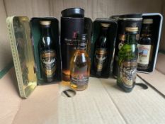 Whiskey Miniatures Collection, Glenfiddich, Famous Grouse, Highland Park, Glen Gran. 6 Bottles