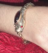 Antique Victorian Solid Gold Snake / Serpent Bracelet Red Stones Head and Eyes