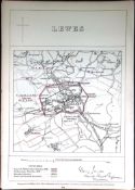 Lewes Sussex Boundary Commission 157-Year-Old Coloured Antique Map.