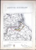 South Shields Tyne & Wear Boundary Commission Coloured 157-Year-Old Antique Map