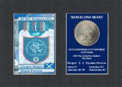 Champions Rangers Barcelona Bears 1972 ECWC Mounted Card & Coin Gift Set
