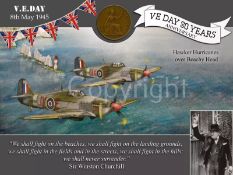 VE Day 80th Anniversary Hurricanes Beachy Head Designed Metal Art Coin Display