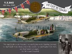 VE Day 80th Anniversary Spitfire Cliffs Of Dover Designed Metal Art Coin Display