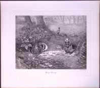 Badgers Spring Cleaning Rare Limited-Edition J.G. Millais Antique Print.