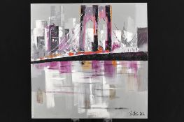 Title: Painting on CanvasDescription: 5852 - Painting on canvas depicting the Brooklyn Bridge,