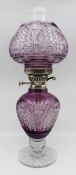 Very Fine English Cut Glass Amethyst Overlay Crystal Oil Lamp